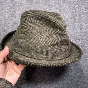 Vintage Stetson Fedora Hat Kensington Tweed Wool Plaid Green 7 1/4 50s 1950s Men